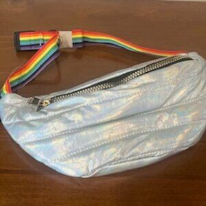 NWT Olivia Miller Holographic Silver and Rainbow Waist Fanny Bag